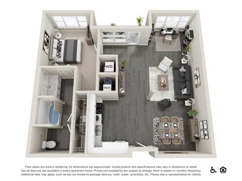 Floor plan for 1 bed, 1 bath, 1017 sqft